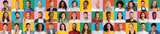 Fototapeta  - International human society. Collage with diverse people of different nations and ages posing on color backgrounds