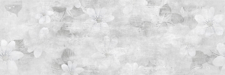 Wall Mural - white ancient flowers pattern with cement texture background