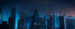 © RocknRoller Studios - Modern Metropolis Wallpaper. Advanced Skyscrapers Illuminated with Blue Light.