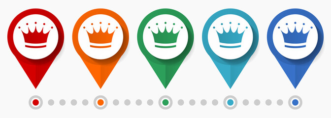 Fototapete - Crown, royal concept vector icon set, flat design pointers, infographic template