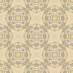 Wall Mural - Gold tribal ethnic style seamless pattern. Greek ornamental background. Elegant repeat Deco backdrop. Golden geometric ornaments. Modern symmetrical abstract design. Endless texture. Isolated. Vector