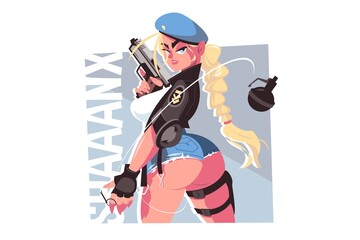 Blonde girl shooter with gun