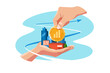 Hand holding coin, investment in real estate