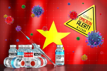 Covid-19 Omicron B.1.1.529 variant alert, vaccination programme in Vietnam - 3D illustration