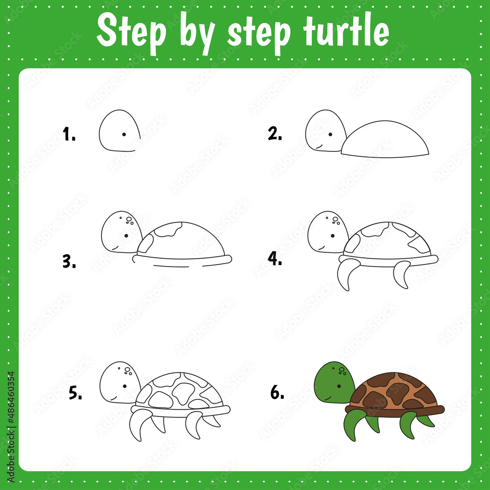 Drawing lesson for children. How draw a turtle. Drawing tutorial for ...