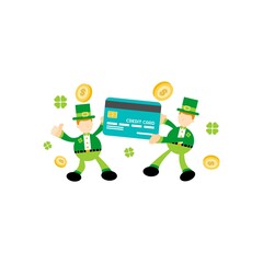 Wall Mural - leprechaun and credit card finance service cartoon flat design illustration