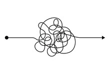 Arrow Chaos Mindset Mess. Doodle Knot Line Concept With Freehand Scrawl Sketch. Vector Hand Drawn Difficult Thought Process. Tangle Path