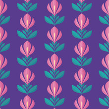 Background Seamless Pattern Design. Abstract Geometric Flowers. Decorative Mid-century Modern Style. Vector Illustration. 
