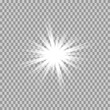 Glowing isolated white transparent light effect, glare, explosion, glitter, line, sun flare, sparks from the sun and stars