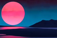 The Red Sun Is Mysterious. The Sun And Fog Are Mysterious. 3D Illustration.