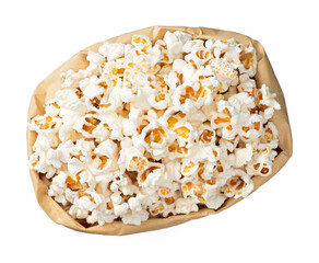 Sticker - Popcorn in the paper bag, isolated on white background, top view.