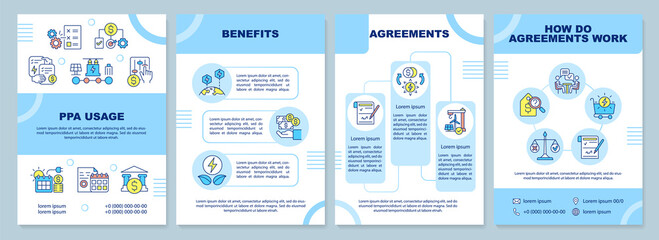 Wall Mural - ppa usage blue brochure template. agreement benefits and work. leaflet design with linear icons. 4 v