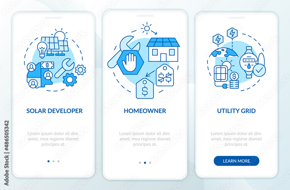 Power purchase agreements provide blue onboarding mobile app screen ...