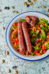 Canvas Print - fried veggie sausages and grilled vegetables