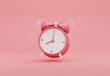 3D illustration Pink alarm clock on pink background with copy space. Minimalistic background, concept of time