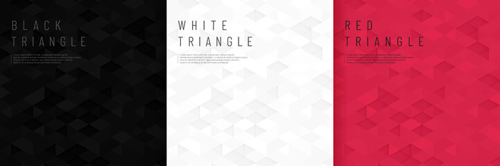 Wall Mural - set of abstract black, white and dark red geometric triangle shape pattern background. 3d hexagon te