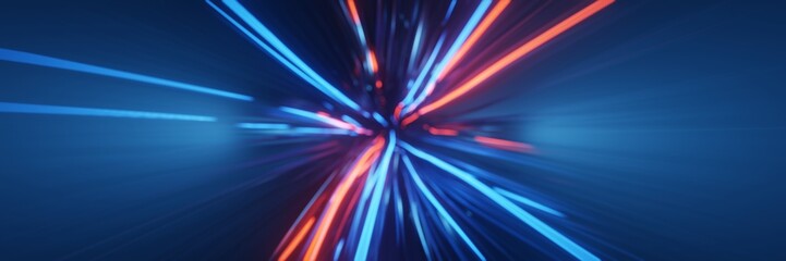 Fototapete - Abstract Red And Blue Glowing Neon Lights Line trails Background 3D rendering