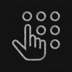 Poster - Hand enters password sketch vector icon. Hand touching keypad . Security concept