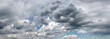 panorama of clouds of spring storm sky. Dark sky, danger. Weather forecast screensaver, website, banner.