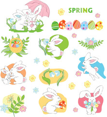  A set of cutie bunnies and rabbits family Easter.