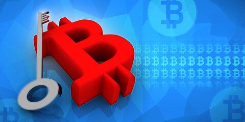 Poster - 3d rendering bitcoin sign with key concept
