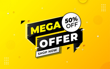 Wall Mural - mega offer sale poster, sale banner design template with 3d editable text effect