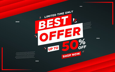 Wall Mural - best offer poster, sale banner design template with 3d editable text effect