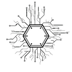 Poster - Abstract Black Simple Line Cpu, Computer, Technology Doodle Outline Element Vector Design Style Sketch Isolated On White Background Illustration