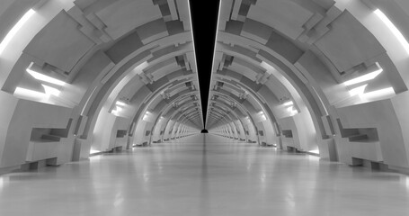 Poster - 3d rendering. a corridor made of light marble with decorative elements on the wall extending into th