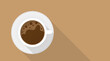 © Yellow duck - Top view of a coffee cup on a brown background. Background copy space for text. Vector illustration in trendy flat design.