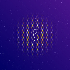 Poster - A large white contour balloon symbol in the center, surrounded by small dots. Dots of different colors in the shape of a ball. Vector illustration on dark blue gradient background with stars