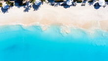 Aerial Top Down View Of The Turquoise Sea Of Cape Santa Maria Beach On Long Island, The Bahamas