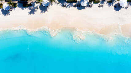 Wall Mural - Aerial top down view of the turquoise sea of Cape Santa Maria beach on Long Island, The Bahamas