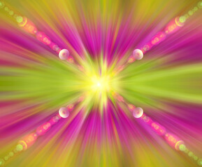 Wall Mural - Abstract pink and green background. Sun spring lights. Flash - rays of light in the space. Radiance of light. Concept - energy, aura, yoga, meditation, bokeh.