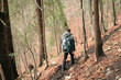 © Damian - Carefree young trekkers in the winter vacation hiking uphill on a picturesque mountain. Tourist couple exploring the stunning Carpathians for fun recreation
