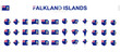 Large collection of Falkland Islands flags of various shapes and effects.