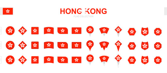 Wall Mural - Large collection of Hong Kong flags of various shapes and effects.