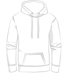 Wall Mural - Narrow, normal cut fitting hooded hoodie, Hooded Pullover with kangaroo pocket. Pattern (sewing) fashion design Contour lines - contour drawing with light shadow
