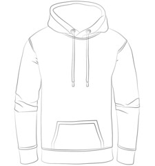 Wall Mural - Narrow, normal cut fitting hooded hoodie, Hooded Pullover with kangaroo pocket. Pattern (sewing) fashion design Contour lines - contour drawing