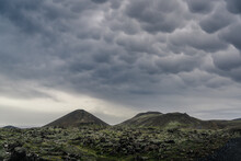 Mammatus Clouds Over Wild Volcanic Landscape.
