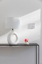 Stylish Modern Lamp On Table In Modern Home 