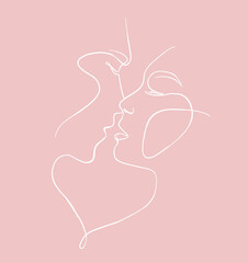 Wall Mural - one line faces, couple man and woman. valentine's day minimalistic vector illustration.