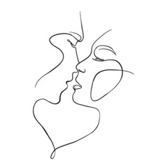 Wall Mural - one line faces, couple man and woman. valentine's day minimalistic vector illustration.