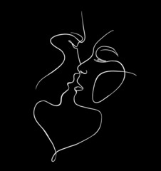 Wall Mural - one line faces, couple man and woman. valentine's day minimalistic vector illustration.