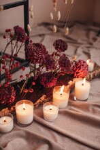 Beautiful Composition With Flowers And Candles
