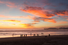 People On Pismo Beach At Sunset