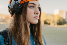 Beautiful Woman With Headphone Portrait