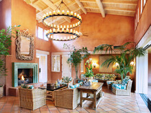 Tropical Spanish  Lounge With Fireplace At Resort