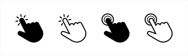 Fototapete - Hand clicking icon. Pointer cursor сomputer mouse icon. Clicking cursor, pointing hand clicks icons. Click cursor, vector illustration.