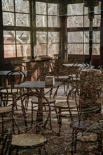 View Of Abandoned Restaurant Through Window